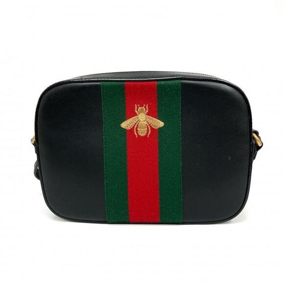 GUCCI BEE BLACK CALFSKIN CAMERA SHOULDER BAG - Picture 1 of 8